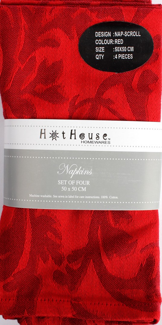 Scroll jacquard  napkins set of 4 red (50X50cm) Code:NAP-SCR/RED image 0